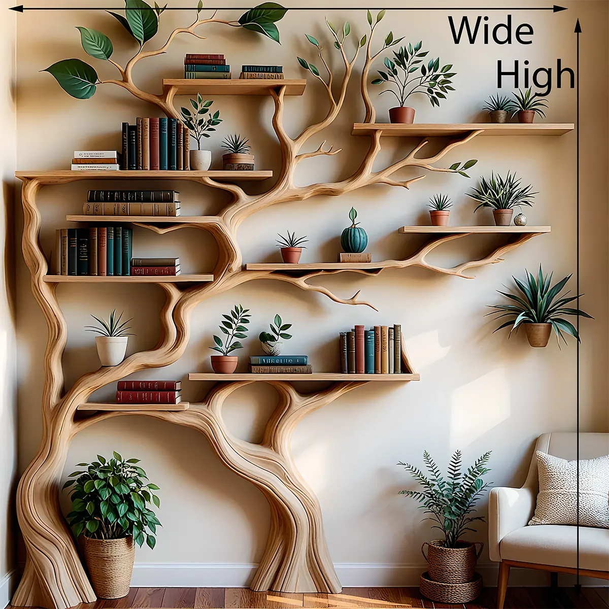 Tree Shaped Art Wooden Bookshelf - Vivid Design, Integrated With Bonsai Decoration Space