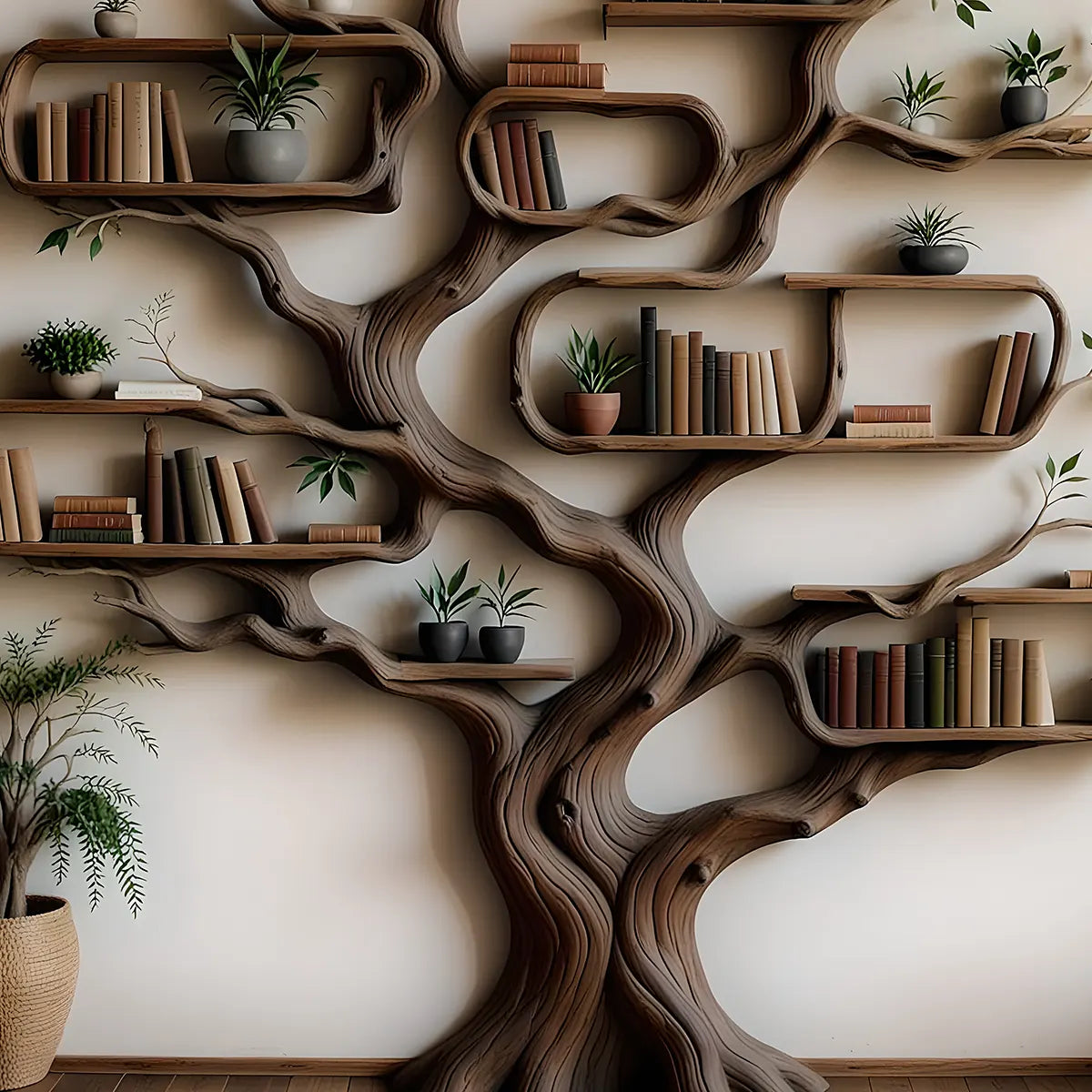Decorative Tree Bookshelf – Artistic Design, Natural Tree Bookcase For Living Room & Children