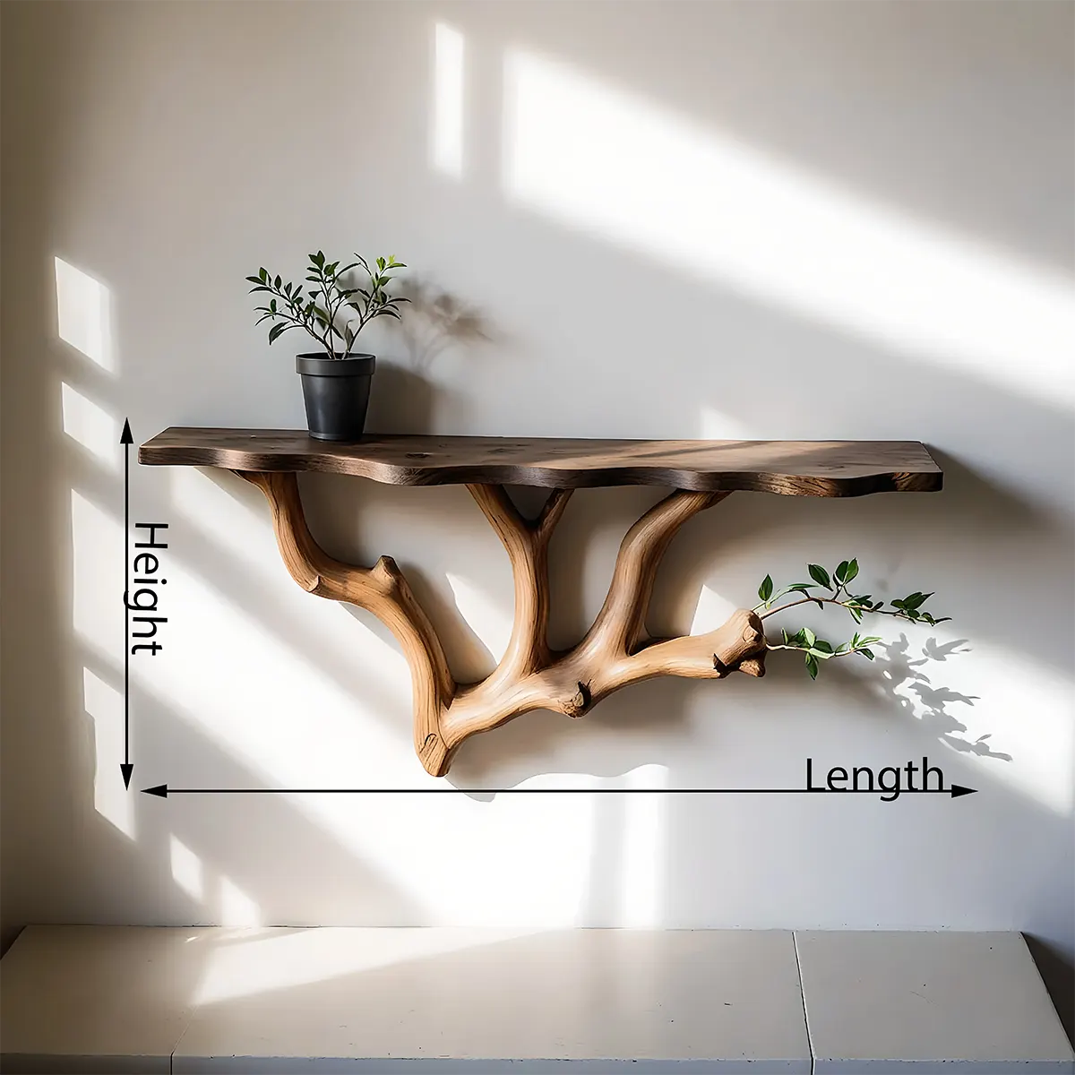 Live‑Edge Artistic Wooden Wall Shelf – Decorative Tree Branch Design