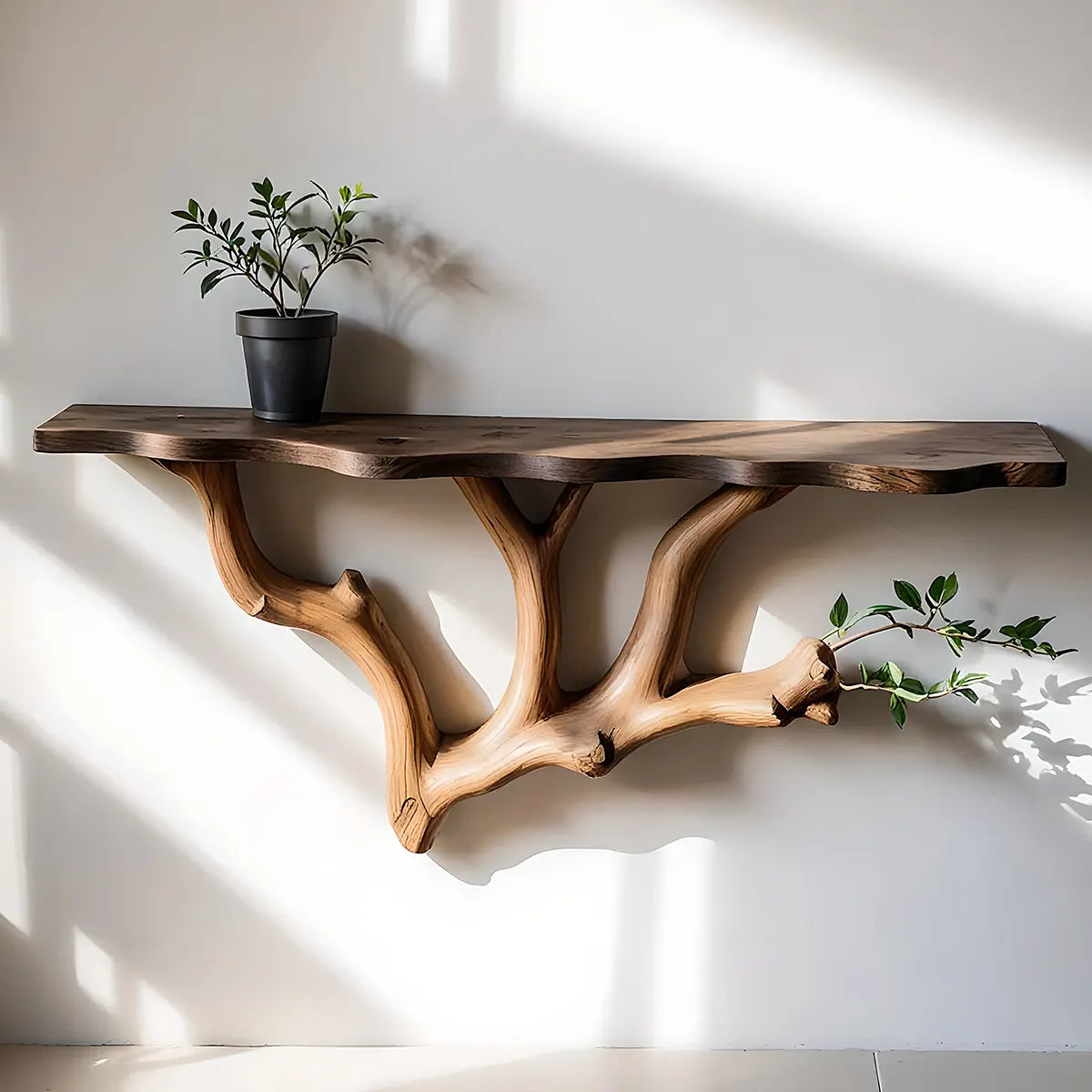 Live‑Edge Artistic Wooden Wall Shelf – Decorative Tree Branch Design