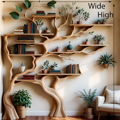 Tree Shaped Art Wooden Bookshelf - Vivid Design, Integrated With Bonsai Decoration Space