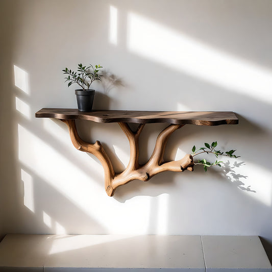 Live‑Edge Artistic Wooden Wall Shelf – Decorative Tree Branch Design